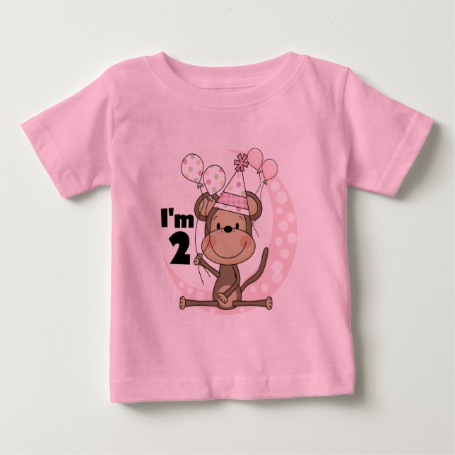Girl Monkey in Party Hat 2nd Birthday Baby T-Shirt (Front)