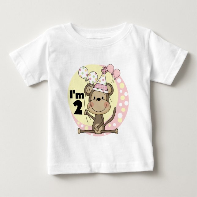 Girl Monkey in Party Hat 2nd Birthday Baby T-Shirt (Front)