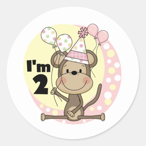 Girl Monkey in Party Hat 2nd Birthday Classic Round Sticker