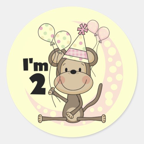 Girl Monkey in Party Hat 2nd Birthday Classic Round Sticker