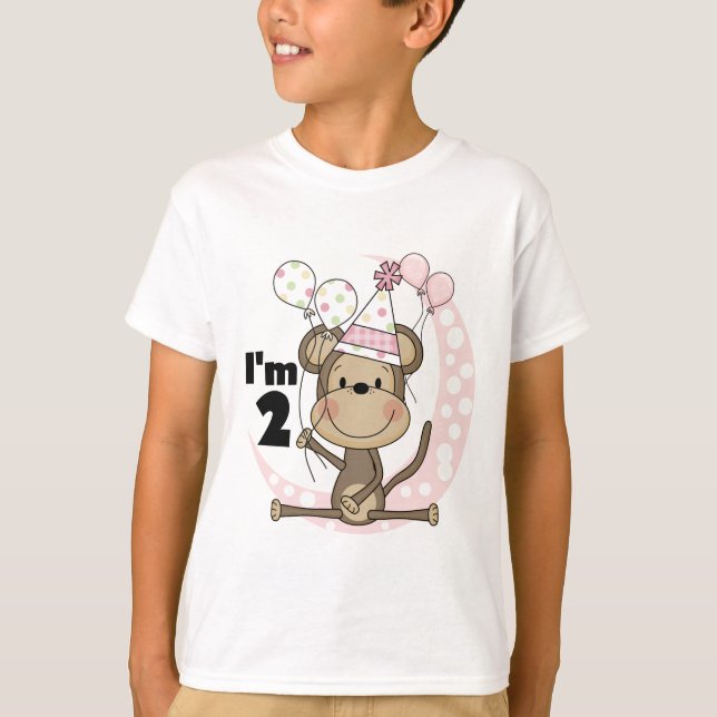 Girl Monkey in Party Hat 2nd Birthday T-Shirt (Front)