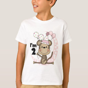 Girl Monkey in Party Hat 2nd Birthday T-Shirt