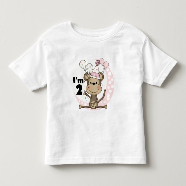 Girl Monkey in Party Hat 2nd Birthday Toddler T-shirt (Front)