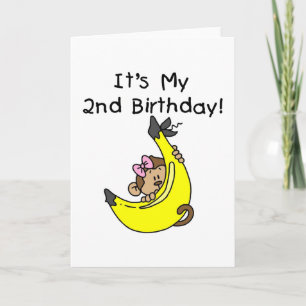 Girl Monkey on Banana 2nd Birthday Tshirts Card