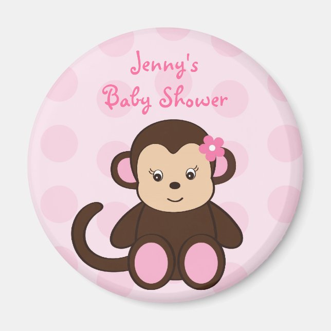 Girl Monkey Polka Dots Baby Shower Favor Magnets (Front)