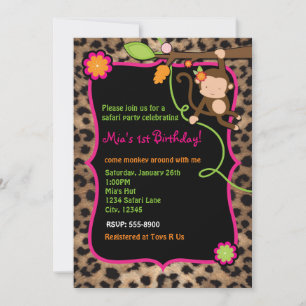 Girl Monkey Safari Chic Jungle Leopard Invitations