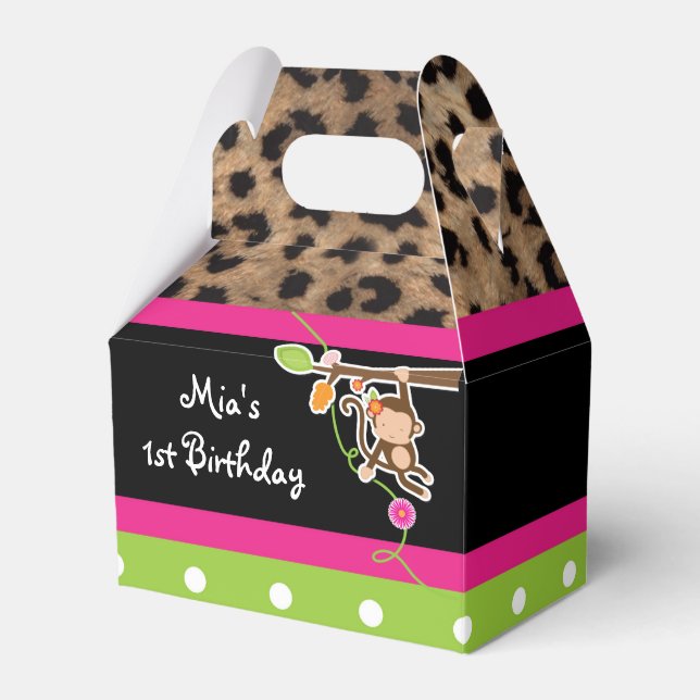 Girl Monkey Safari Chic Leopard Party Favor Boxes (Front Side)