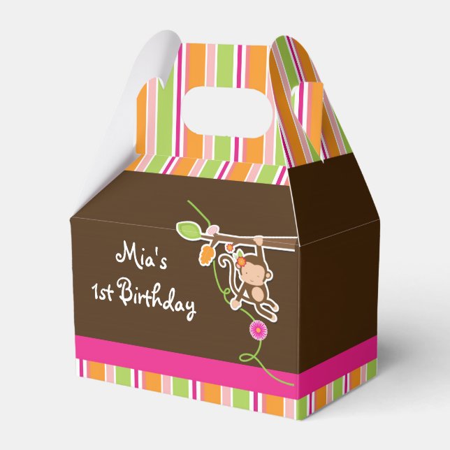 Girl Monkey Safari Chic Striped Party Favor Boxes (Front Side)