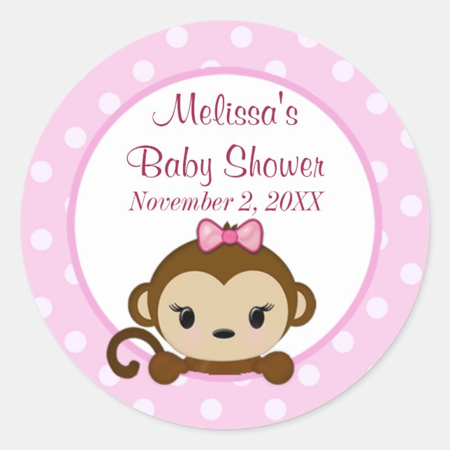 GIRL MONKEY Sweet Safari Baby Shower sticker SST#1 (Front)