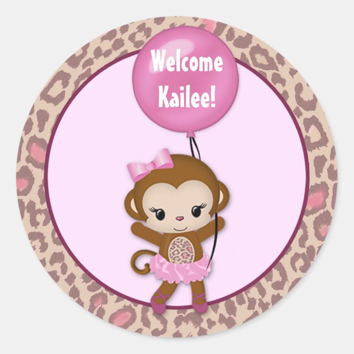 Girl Monkey Tu Tu Baby Shower Balloon Sticker 3 Zazzle Com