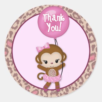 Girl Monkey Tu Tu Cute Baby Thank You #5 Ttc Classic Round Sticker by MonkeyHutDesigns at Zazzle