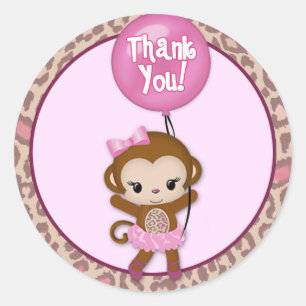 GIRL MONKEY Tu Tu Cute Baby Thank You #5 TTC Classic Round Sticker