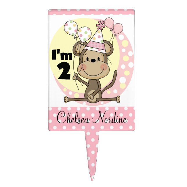 Girl Monkey With Balloons 2nd Birthday Cake Topper (Front)