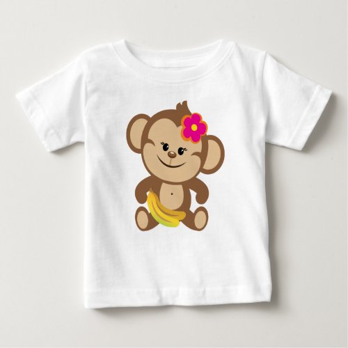 Girl Monkey With Banana Baby T_Shirt