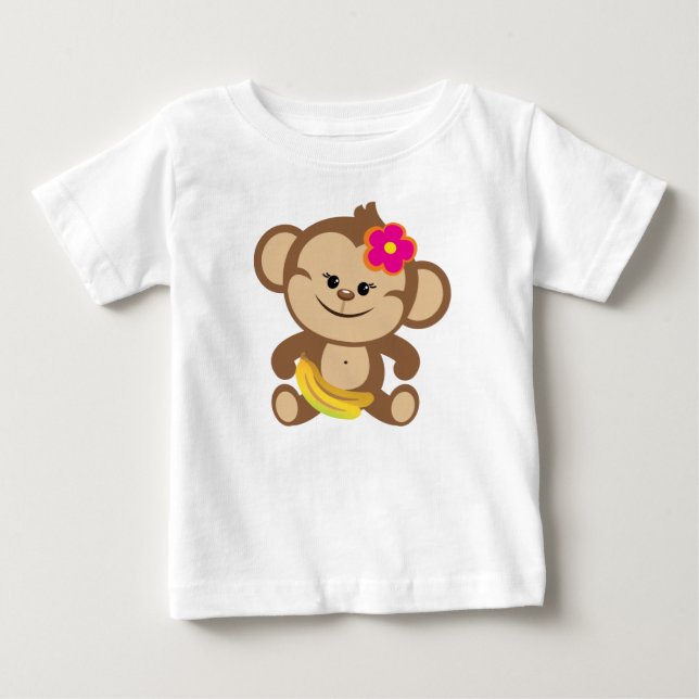 Girl Monkey With Banana Baby T-Shirt (Front)
