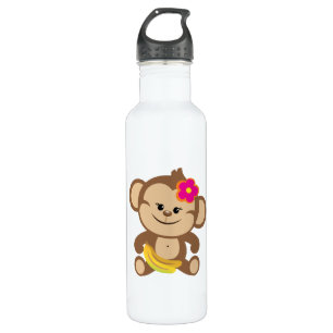 Girl Monkey With Banana Water Bottle