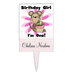 Girl Monkey With Cupcake 1st Birthday Cake Topper