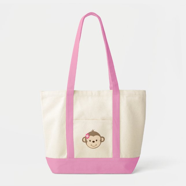 Girl Monkey with flower pink/white diaper Bag (Front)