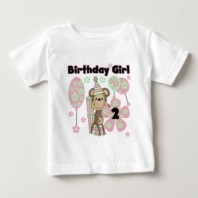 Girl Monkey With Gifts 2nd Birthday Tshirts (Front)