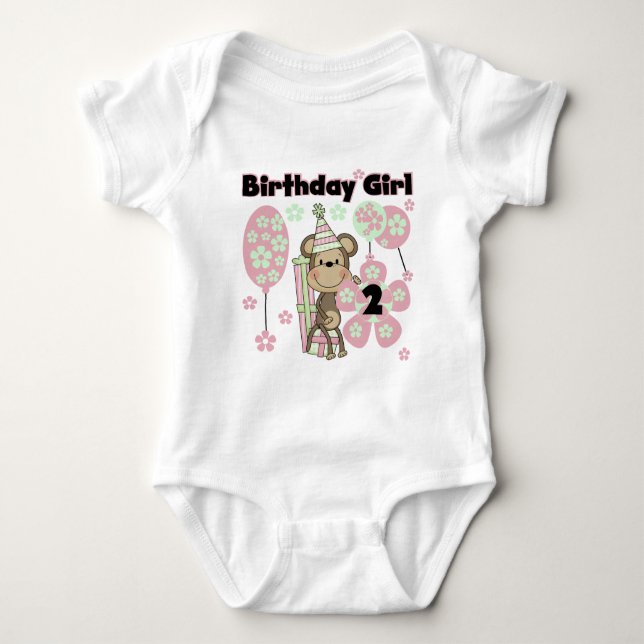 Girl Monkey With Gifts 2nd Birthday Tshirts (Front)