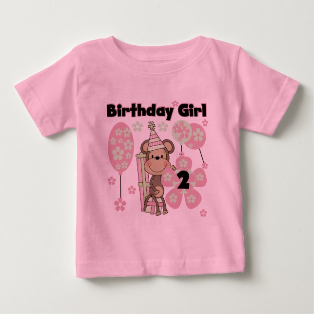 Girl Monkey With Gifts 2nd Birthday Tshirts (Front)