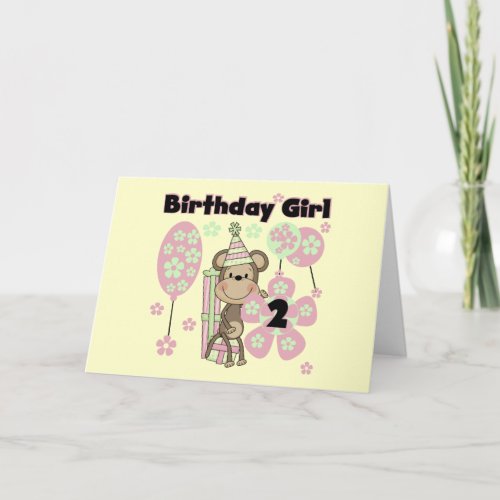 Girl Monkey With Gifts 2nd Birthday Tshirts Card