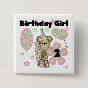 Girl Monkey With Gifts 2nd Birthday Tshirts Pinback Button
