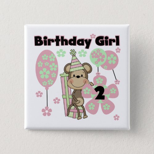 Girl Monkey With Gifts 2nd Birthday Tshirts Pinback Button