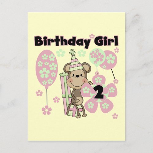 Girl Monkey With Gifts 2nd Birthday Tshirts Postcard