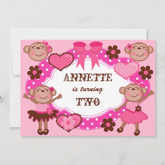 Girl Monkeys Birthday Invitations (Front)