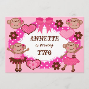 Girl Monkeys Birthday Invitations