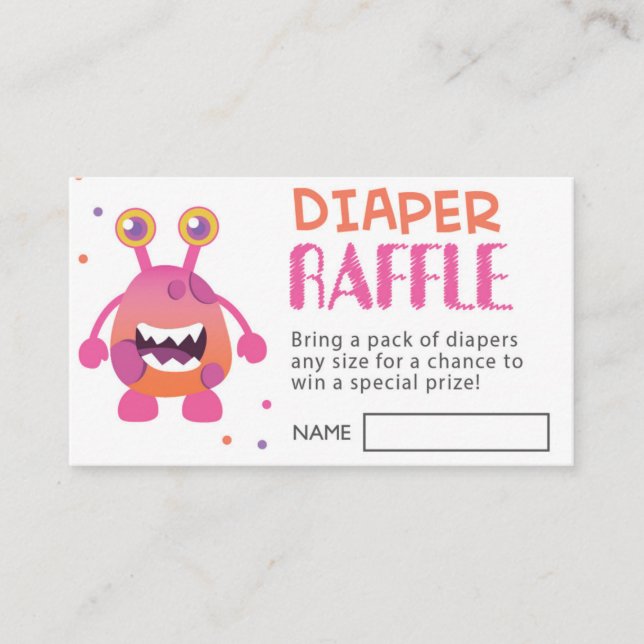 Girl Monster Baby Shower Diaper Raffle Ticket (Front)