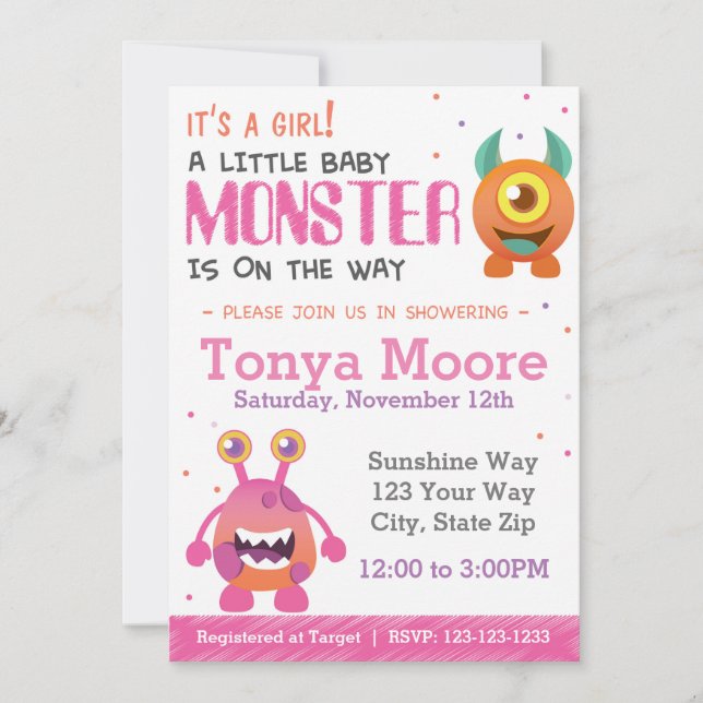 Girl Monster Baby Shower Invitation (Front)
