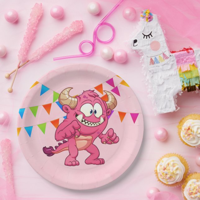 Girl Monster Birthday Party Paper Plates (Party)