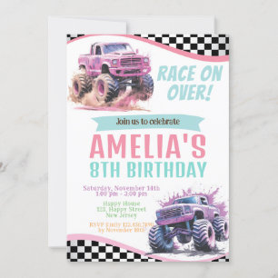 Girl Monster Trucks Birthday Invitation. Race on Invitation