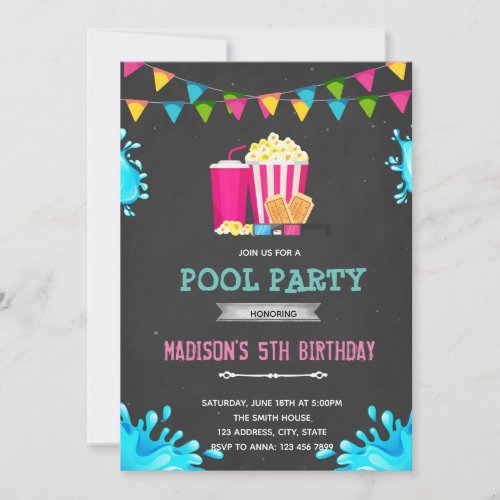 Girl movie pool party invitation