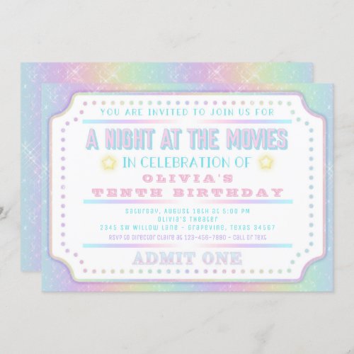 Girl Movie Ticket Birthday Party Invitation