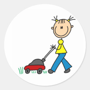 Girl Mowing Grass Sticker
