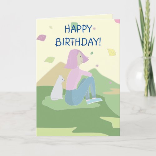 GIRL n CAT HAPPY BIRTHDAY CARD