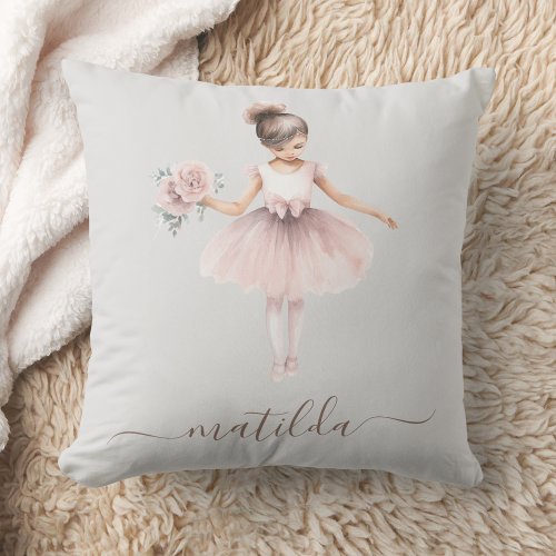 Girl Name Ballerina Cute Watercolor Throw Pillow