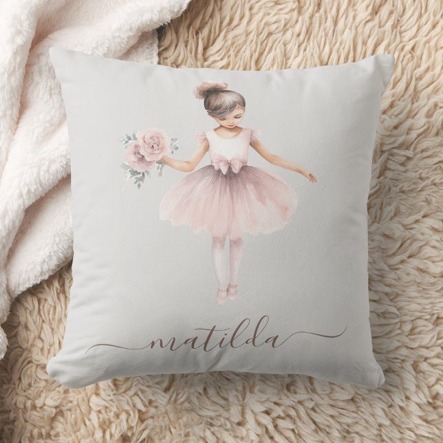 Girl Name Ballerina Cute Watercolor Throw Pillow (Creator Uploaded)