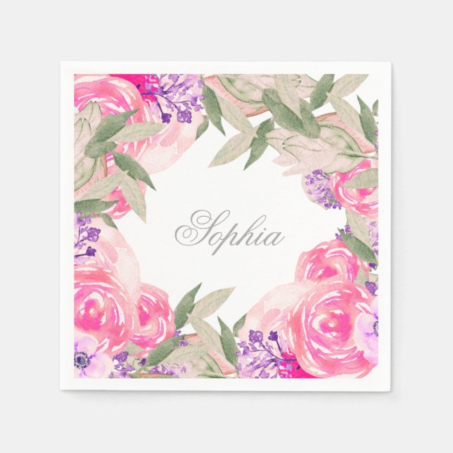  Girl Name Baptism Christening Floral   Napkins (Front)