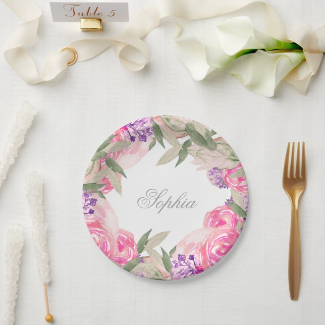  Girl Name Baptism Christening Floral  Paper Plates (Wedding)