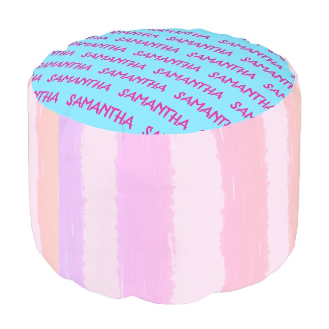 Girl Name Blue Pink Purple Stripes Pouf (Angled Back)