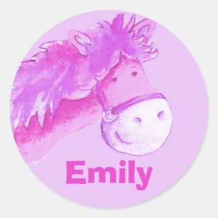 Girl name Emily pink pony horse sticker