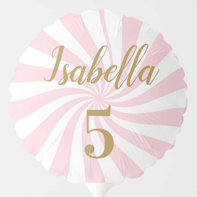 Girl Name Pastel Pink Peppermint Swirl Birthday  Balloon (Front)