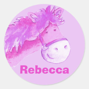 Girl name "Rebecca" pink pony horse sticker