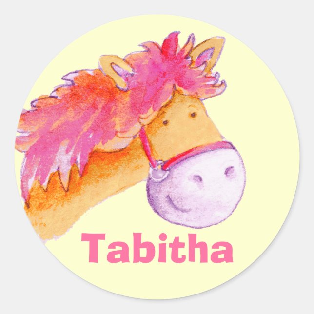 Girl name Tabitha pink pony horse sticker (Front)