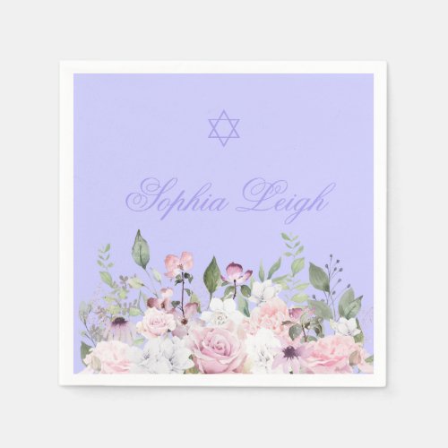 Girl Naming Jewish Purple Floral Napkins