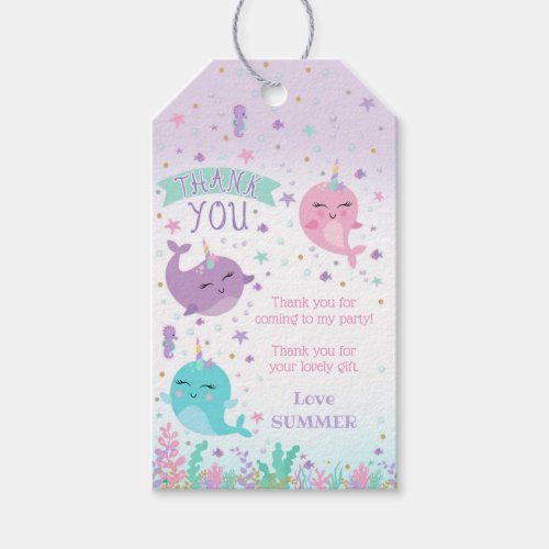 Girl Narwhal Favor Tags Under the Sea Narwhal